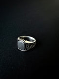 Plata 925 Anillo Sello de Hombre con Piedra Negra