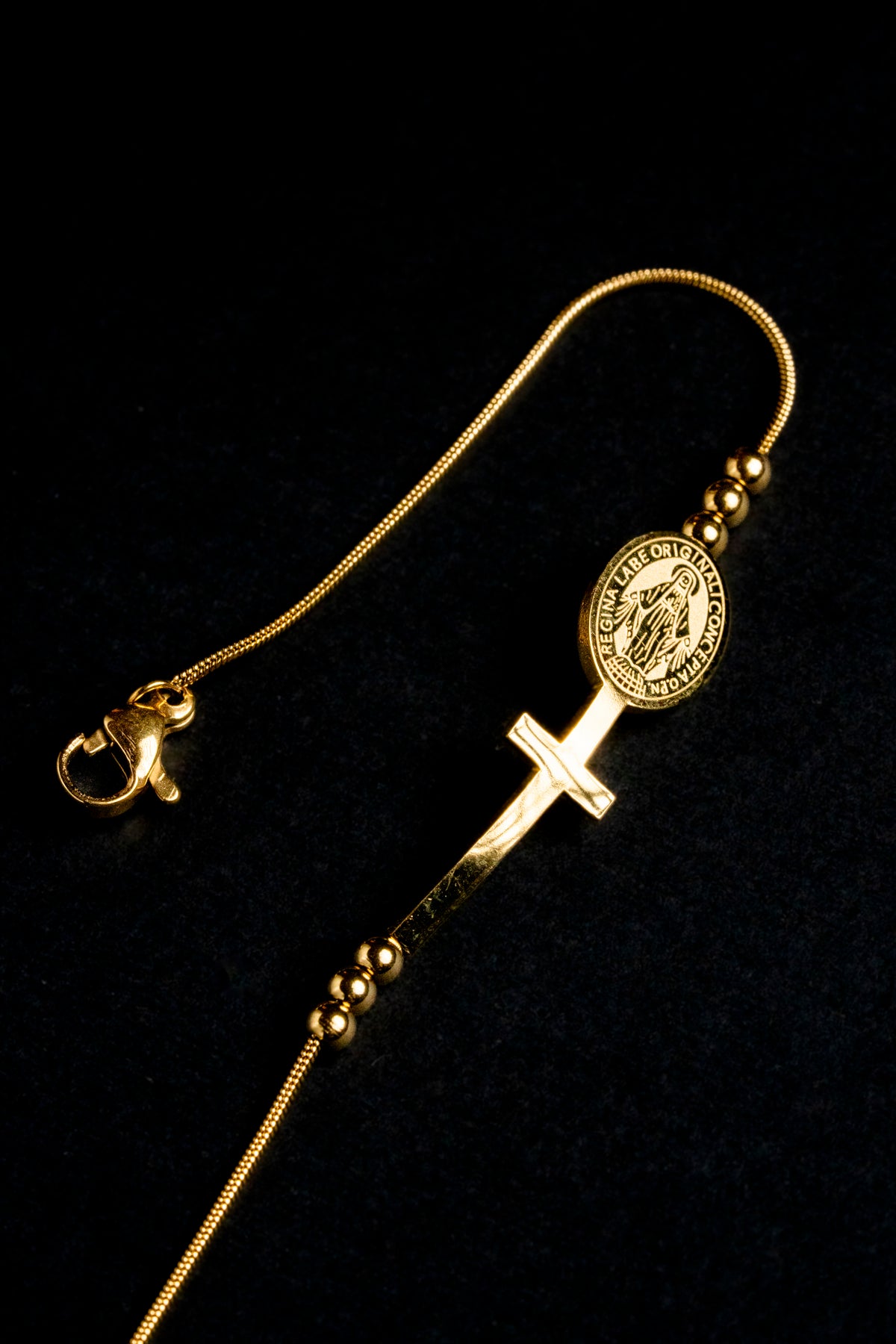 Pulsera Snake con Cruz y Virgen María Dorada
