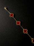 Pulsera VCA Dorada con Tréboles Conchevinos/Rojos