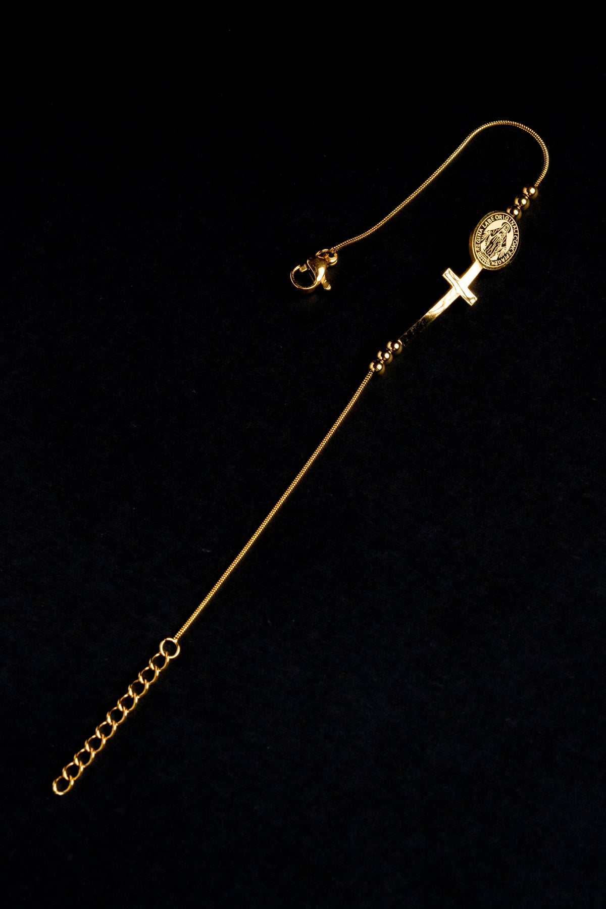 Pulsera Snake con Cruz y Virgen María Dorada